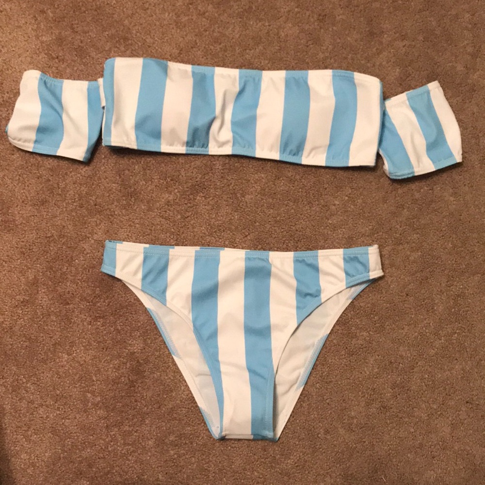 blue and white striped bikini; never worn